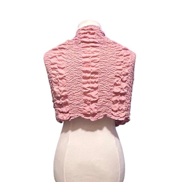 Boho Chic Scarf - Cozy Textured Pink Knit Wrap with Fringe – Handmade Style - Picture 3 of 7